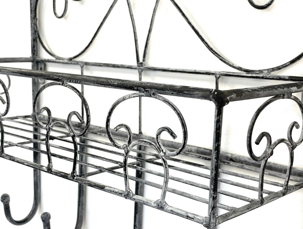 DanDiBo Küchenregal Wand Hängend Wandregal Metall 96010 Garderobe 41 cm Küche Handtuchhalter Küchenwandregal Grau Badregal 5 Haken