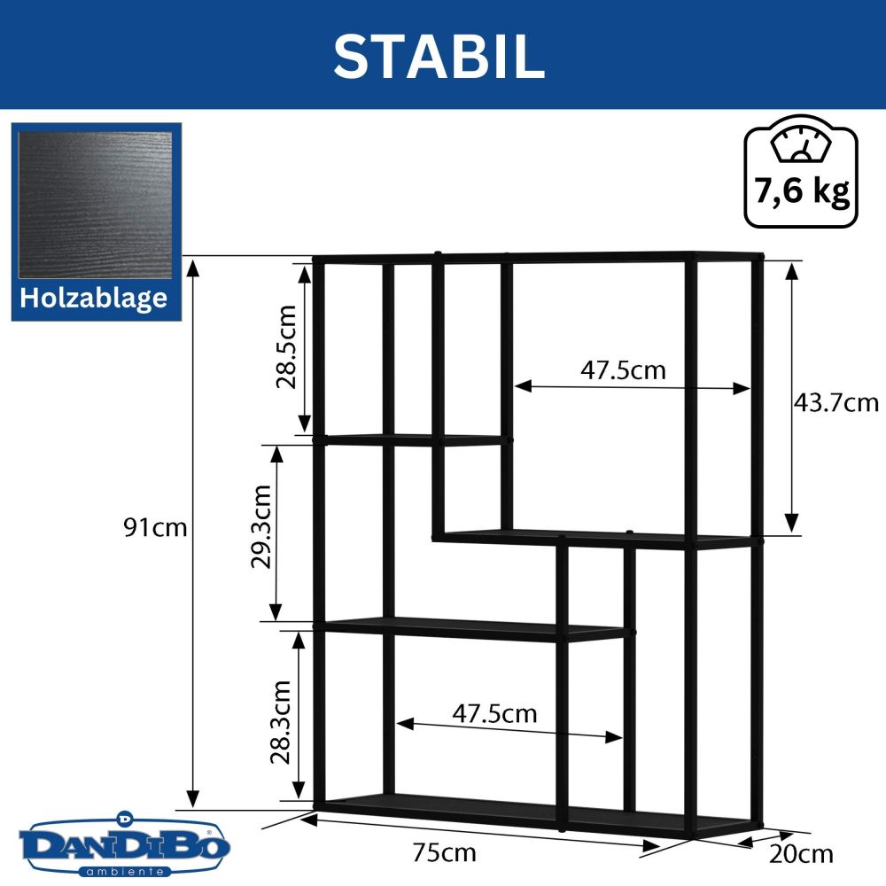DanDiBo Wandregal Schwarz Metall 90x75x20 cm 96635 Regal Wand Hängeregal Wandmontage Modern