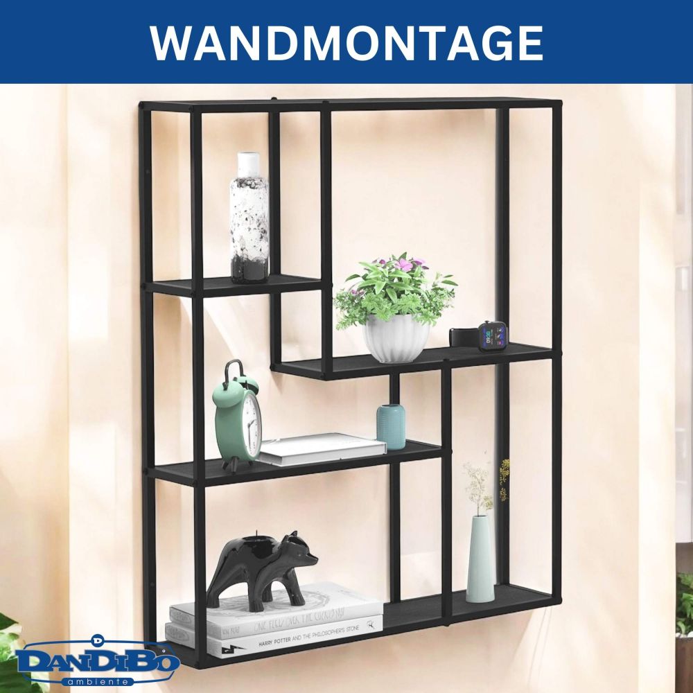 DanDiBo Wandregal Schwarz Metall 90x75x20 cm 96635 Regal Wand Hängeregal Wandmontage Modern