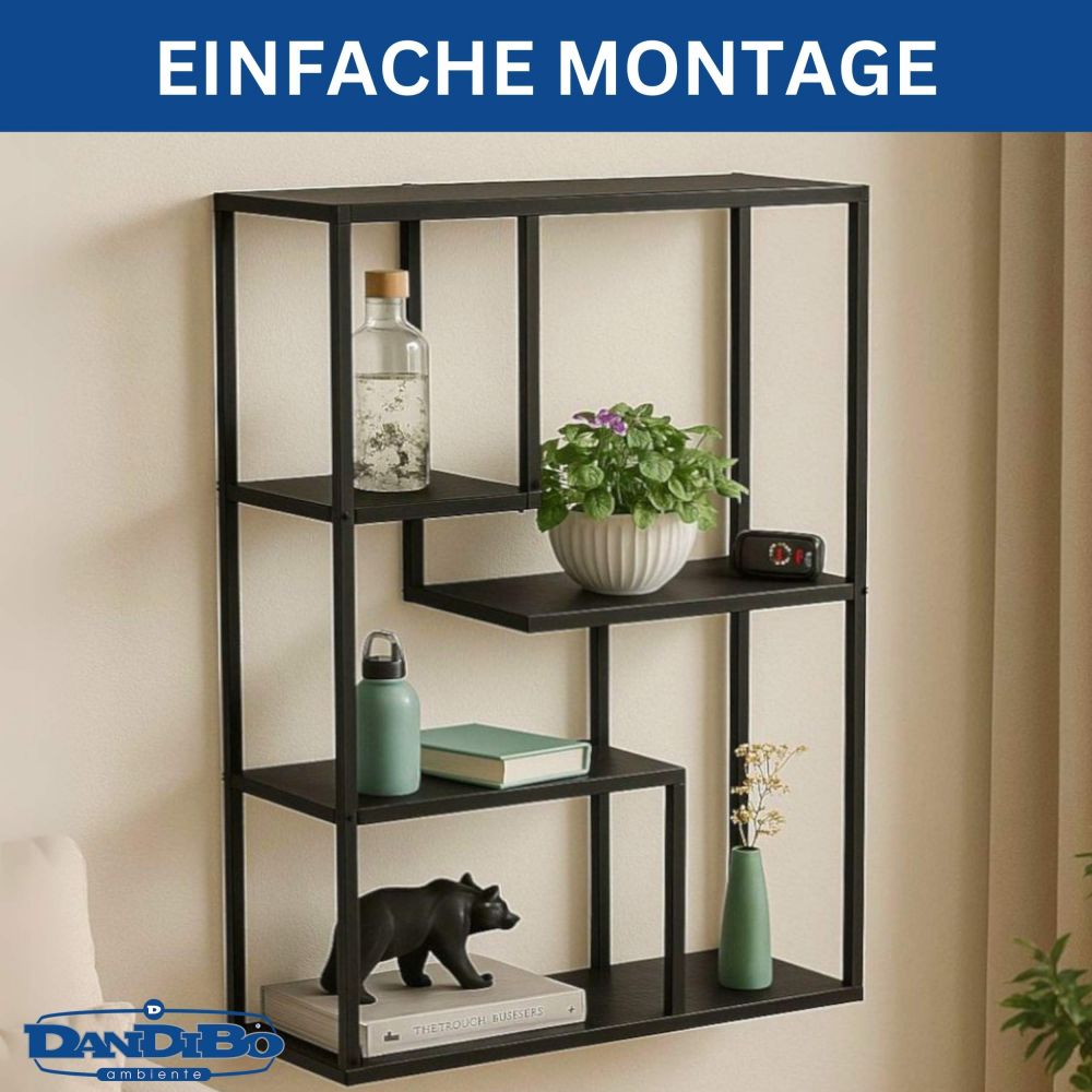 DanDiBo Wandregal Schwarz Metall 90x75x20 cm 96635 Regal Wand Hängeregal Wandmontage Modern