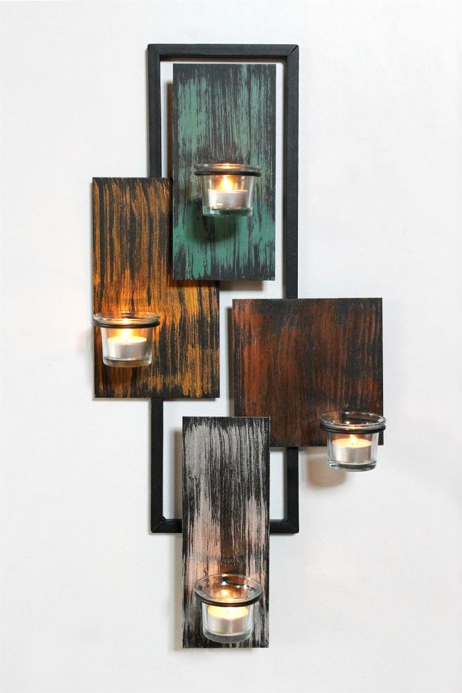 DanDiBo wall tealight holder abstract metal wall black 61 cm tealight holder candle holder wall candle holder wall sconce