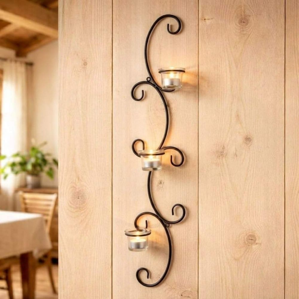 DanDiBo Wandteelichthalter Metall Wand Schwarz Emma 70 cm Wandkerzenhalter Teelichthalter Kerzenhalter Wandleuchter Kerzenleuchter