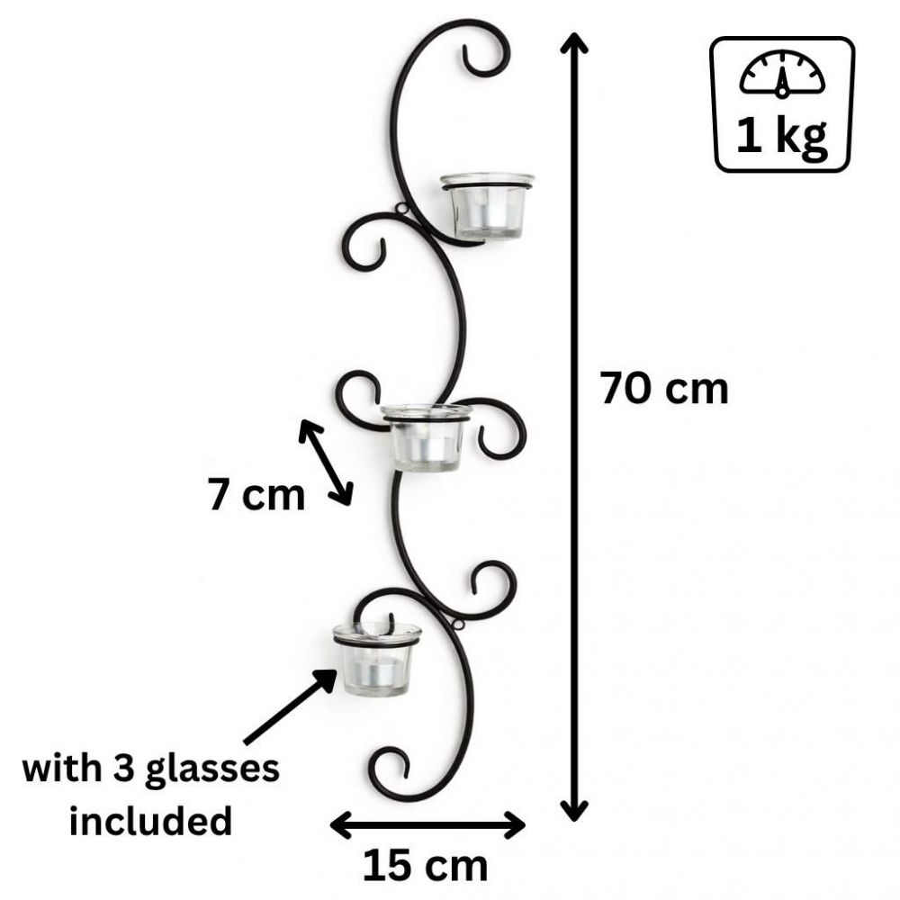 DanDiBo Wandteelichthalter Metall Wand Schwarz Emma 70 cm Wandkerzenhalter Teelichthalter Kerzenhalter Wandleuchter Kerzenleuchter