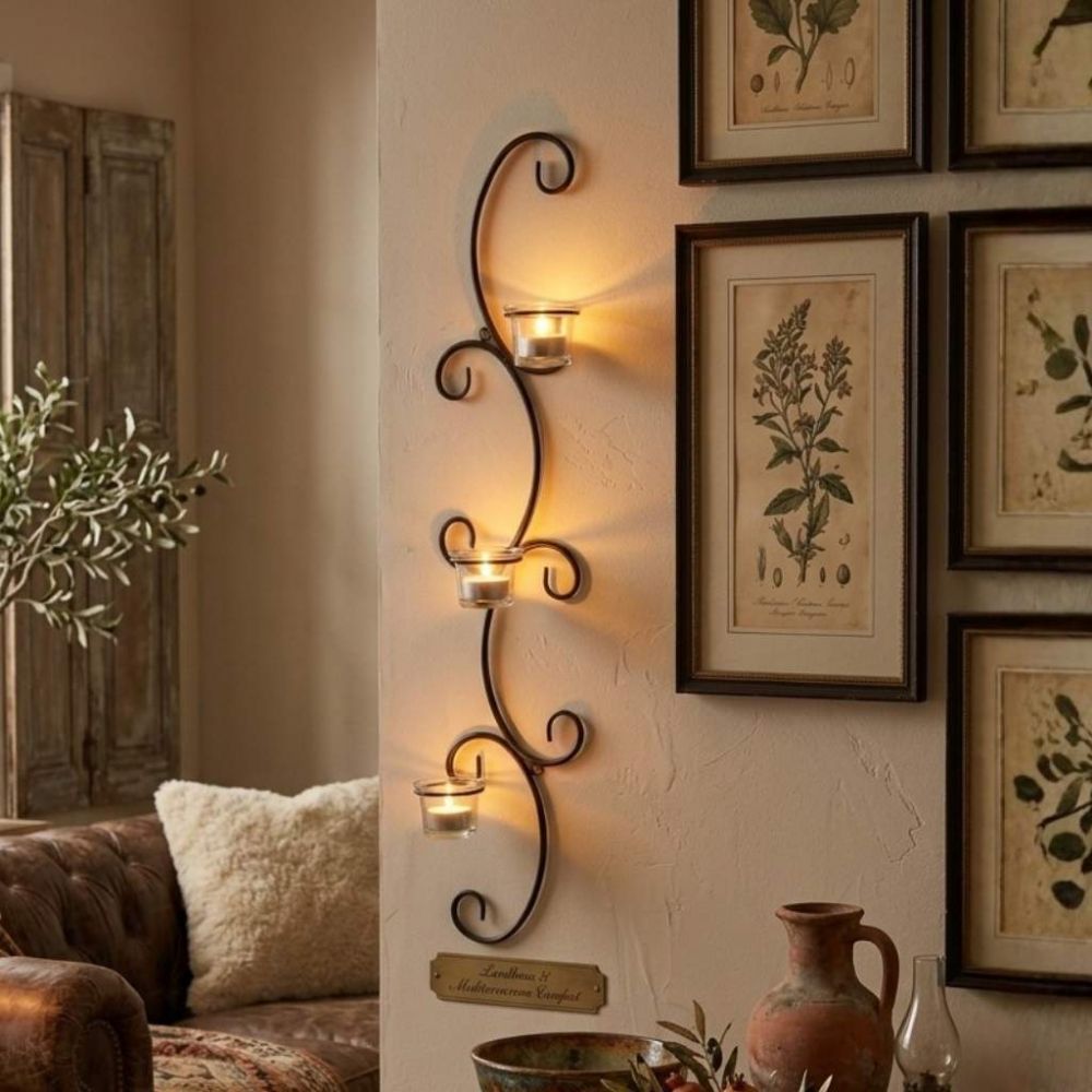 DanDiBo Wandteelichthalter Metall Wand Schwarz Emma 70 cm Wandkerzenhalter Teelichthalter Kerzenhalter Wandleuchter Kerzenleuchter