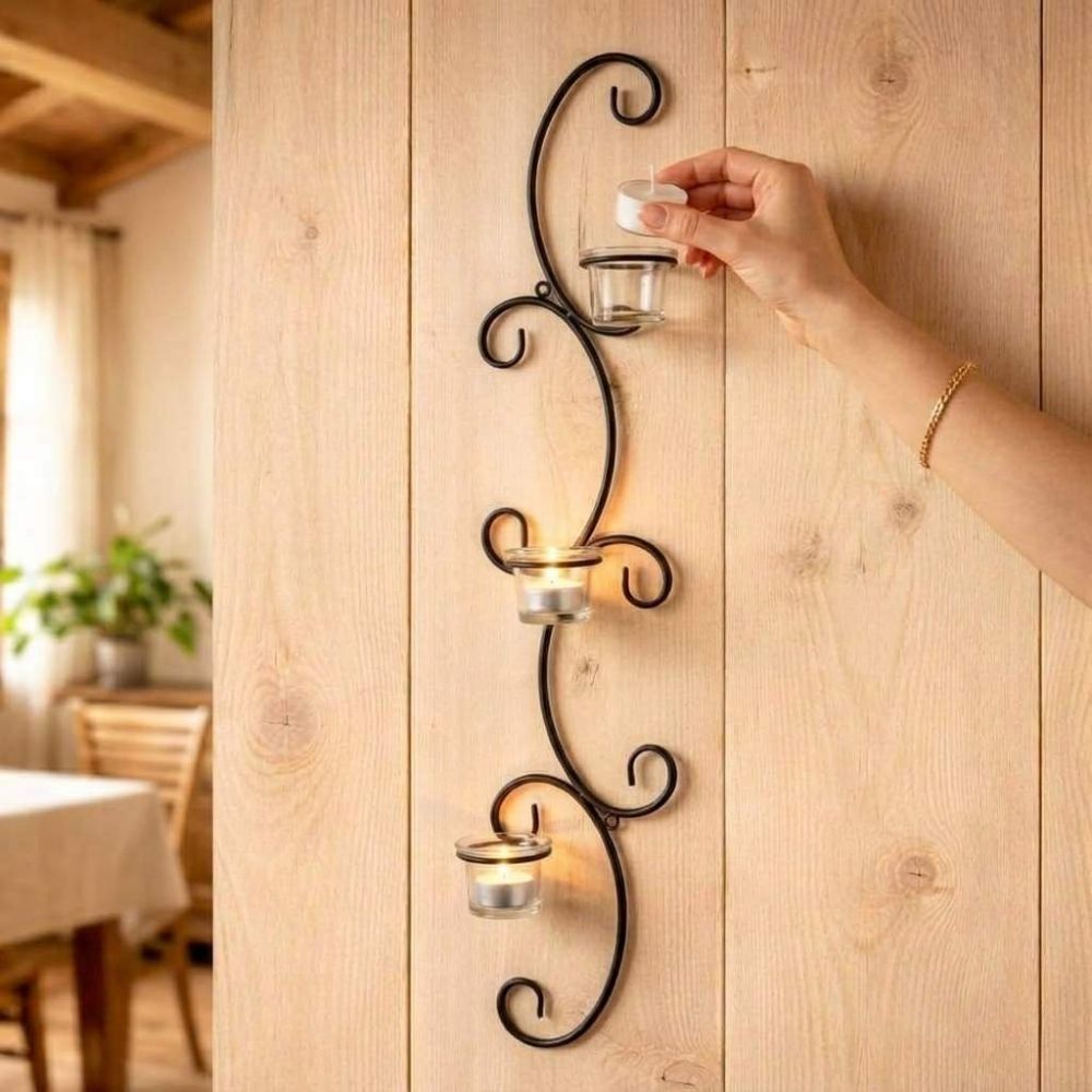 DanDiBo Wandteelichthalter Metall Wand Schwarz Emma 70 cm Wandkerzenhalter Teelichthalter Kerzenhalter Wandleuchter Kerzenleuchter