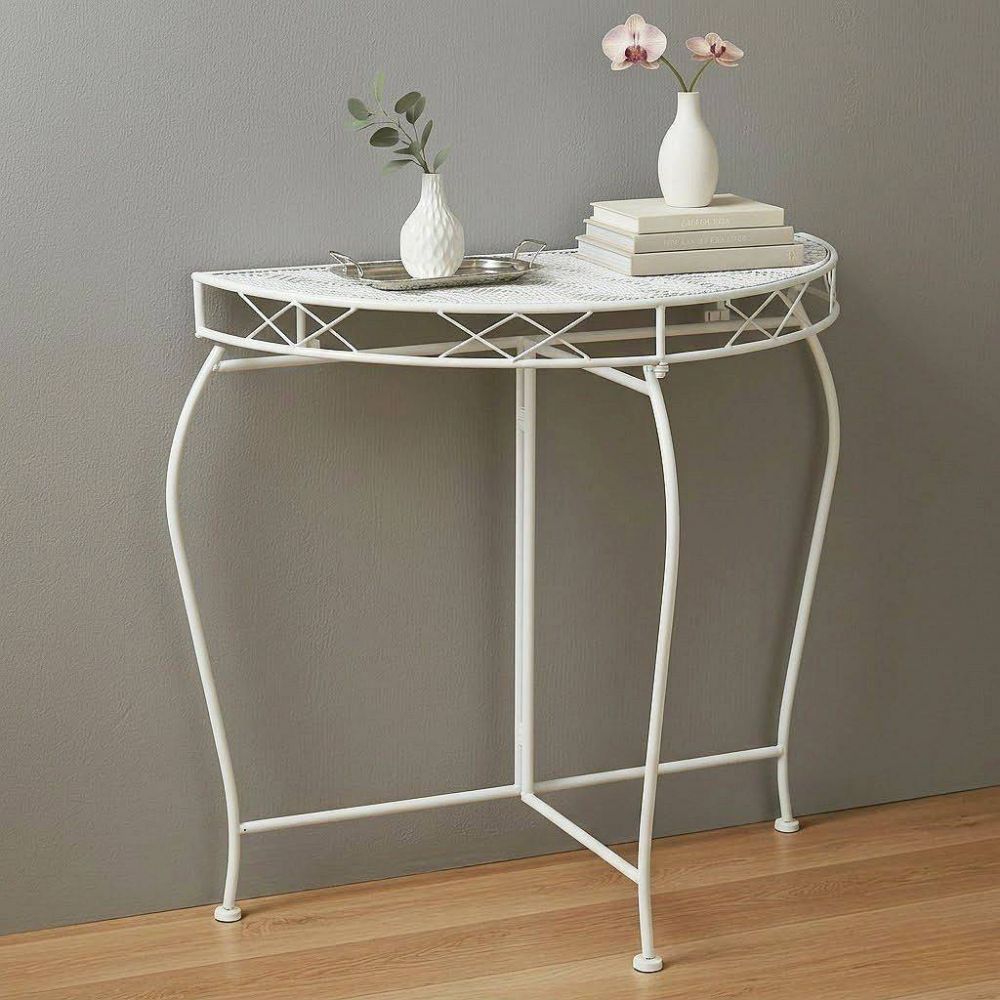 DanDiBo Wall Table Semi-Round 90 cm Hallway Table Console Table Metal White Half Table Side Table Wall Vintage Antique