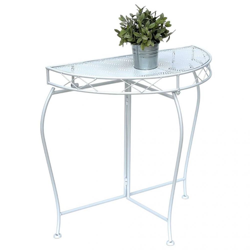 DanDiBo Wall Table Semi-Round 90 cm Hallway Table Console Table Metal White Half Table Side Table Wall Vintage Antique