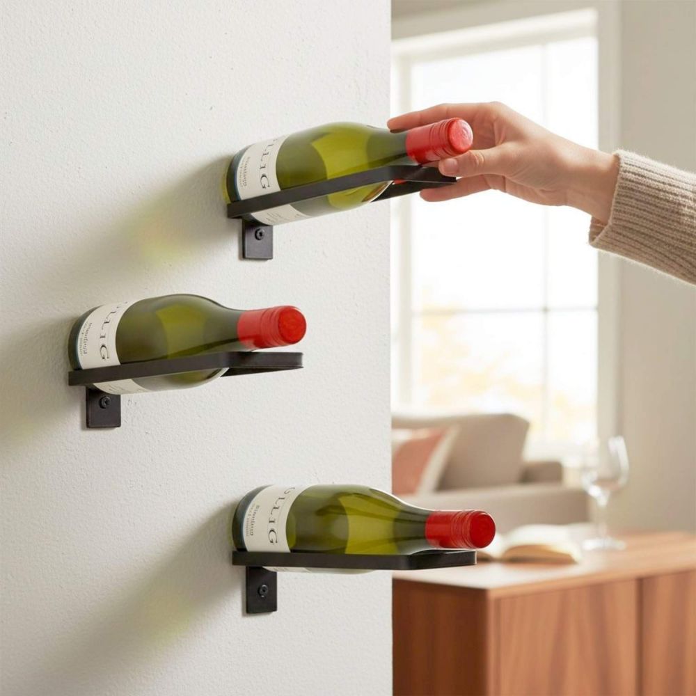 DanDiBo Wall-Mounted Wine Rack Metal Black 3-Piece Set Wine Bottle Holder 96714 Wine Holder Bottle Rack Bottle Holder