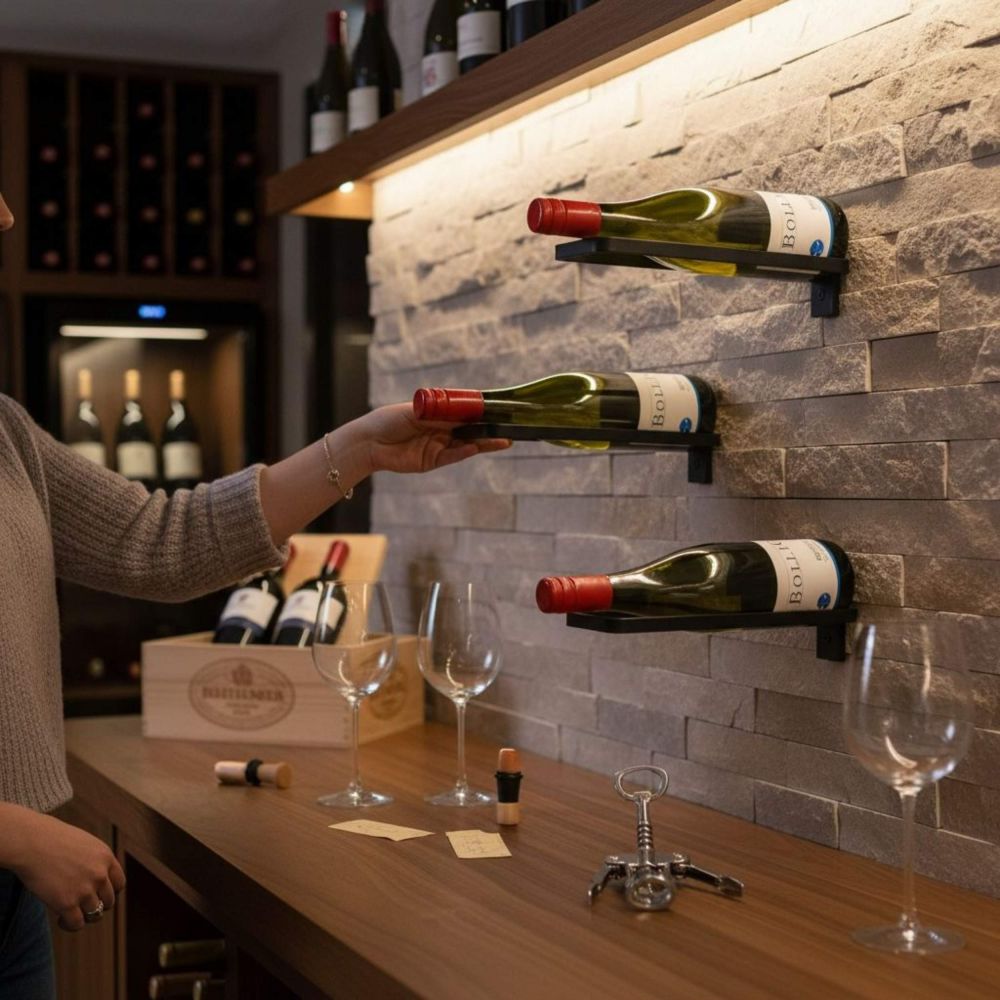 DanDiBo Wall-Mounted Wine Rack Metal Black 3-Piece Set Wine Bottle Holder 96714 Wine Holder Bottle Rack Bottle Holder