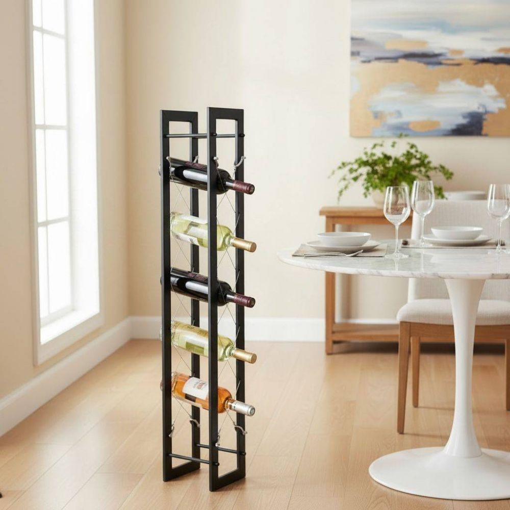DanDiBo Wine Rack Bottle Rack Freestanding Pit 100 cm Black Metal Wine Stand Wine Bottle Holder Slim Wine Rack Bottle Holder