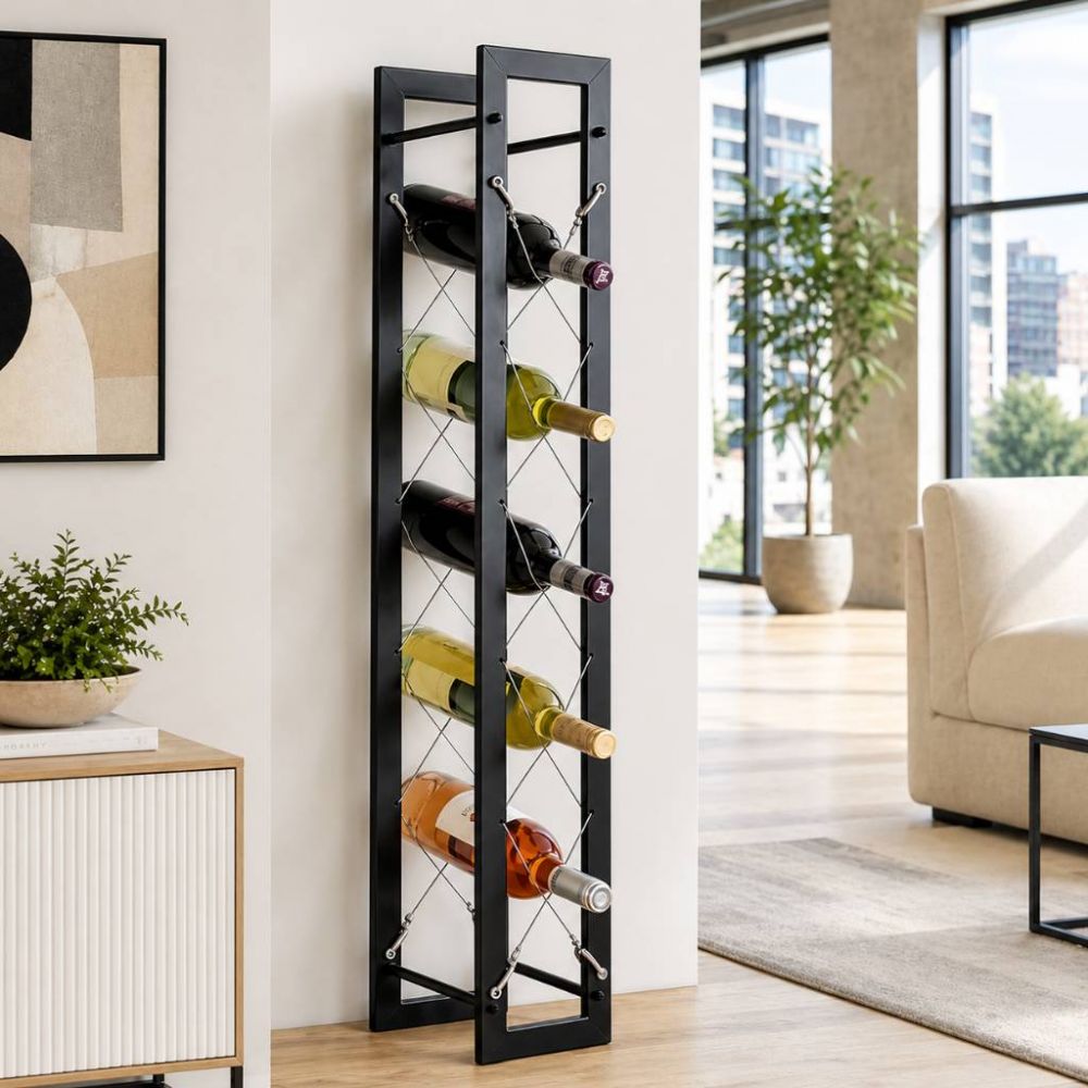 DanDiBo Wine Rack Bottle Rack Freestanding Pit 100 cm Black Metal Wine Stand Wine Bottle Holder Slim Wine Rack Bottle Holder