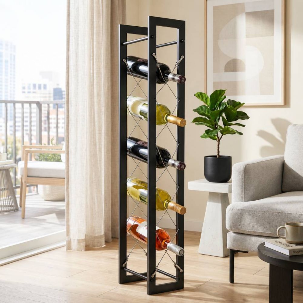 DanDiBo Wine Rack Bottle Rack Freestanding Pit 100 cm Black Metal Wine Stand Wine Bottle Holder Slim Wine Rack Bottle Holder