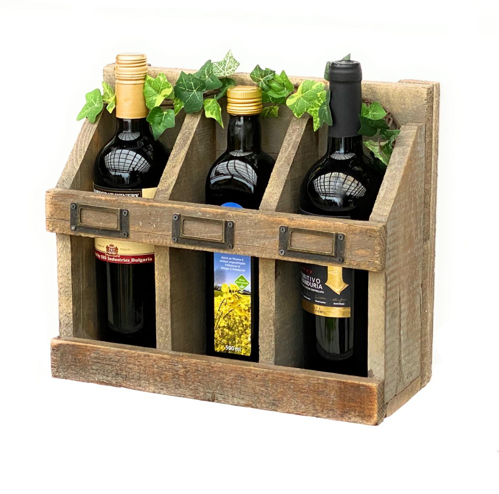 DanDiBo Weinregal Flaschenregal Holz Küchenregal Küche Braun 30 cm Wand für 3 Flaschen 707 Wandregal Flaschenhalter
