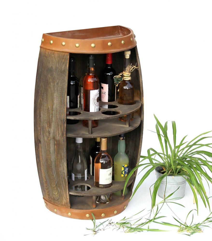 DanDiBo Weinregal Holz Weinfass Braun Halbrund 83 cm 9001-R Bar Flaschenregal Flaschenständer XL Fass Holzfass Weinschrank