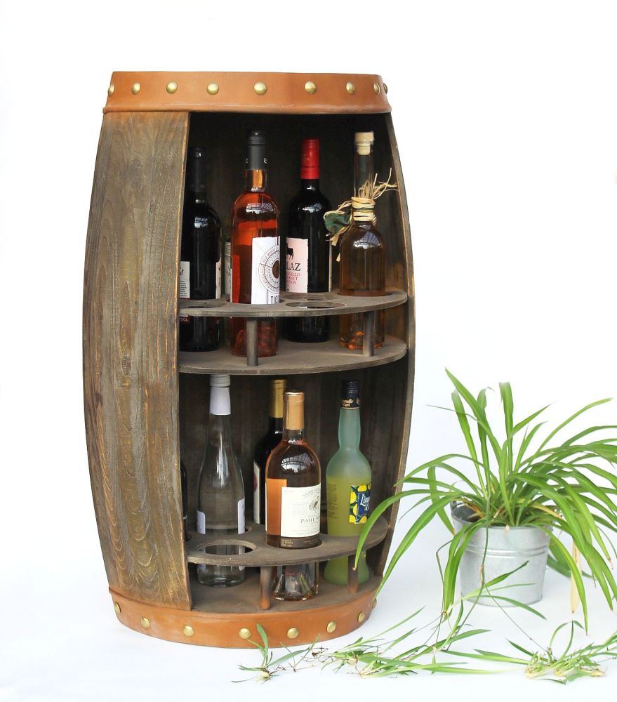 DanDiBo Weinregal Holz Weinfass Braun Halbrund 83 cm 9001-R Bar Flaschenregal Flaschenständer XL Fass Holzfass Weinschrank