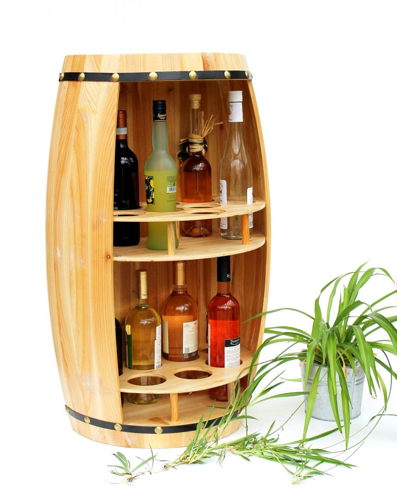DanDiBo Weinregal Holz Weinfass Naturholz Halbrund 83 cm 9001 Bar Flaschenregal Flaschenständer XL Fass Holzfass Natur Weinschrank