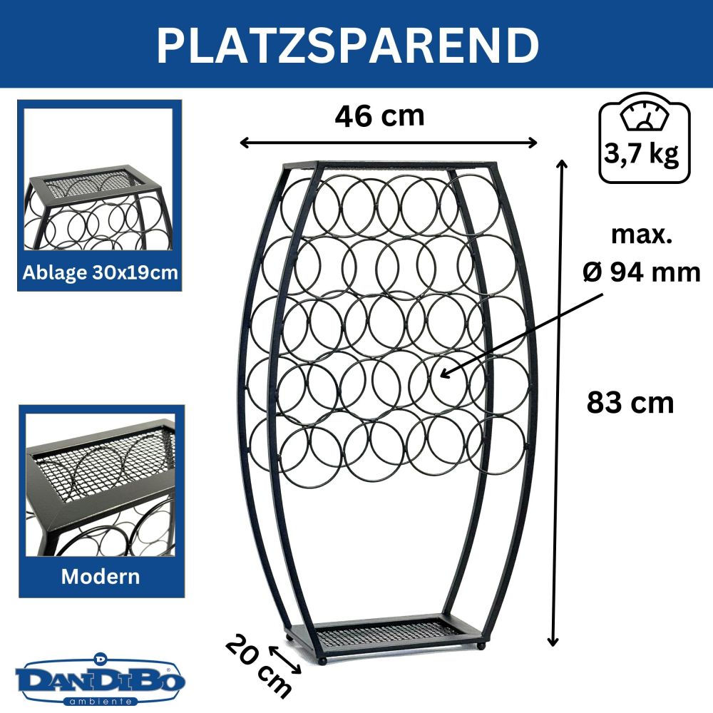Metal Wine Rack Black Standing 83 cm 96640 Wine Stand for 18 Bottles Decorative Wine Bottle Holder in Barrel Design Bottle Rack with Shelf