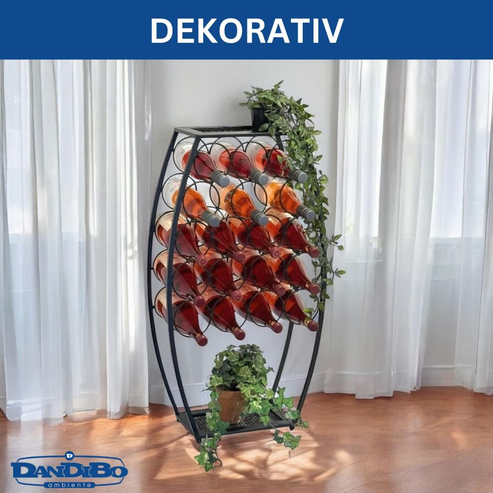 Metal Wine Rack Black Standing 83 cm 96640 Wine Stand for 18 Bottles Decorative Wine Bottle Holder in Barrel Design Bottle Rack with Shelf