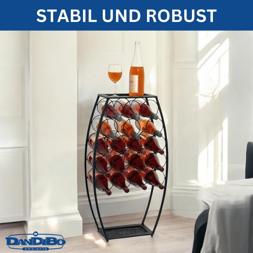 Metal Wine Rack Black Standing 83 cm 96640 Wine Stand for 18 Bottles Decorative Wine Bottle Holder in Barrel Design Bottle Rack with Shelf