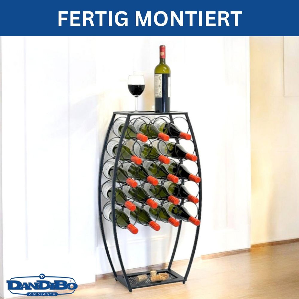 Metal Wine Rack Black Standing 83 cm 96640 Wine Stand for 18 Bottles Decorative Wine Bottle Holder in Barrel Design Bottle Rack with Shelf