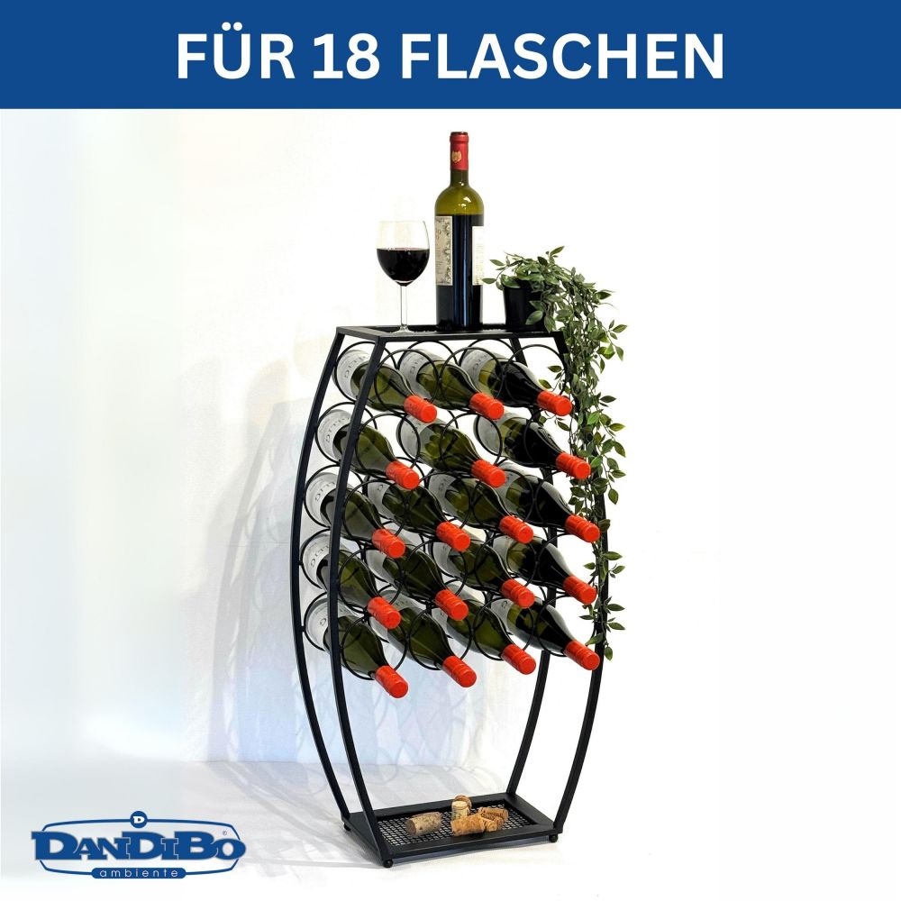 Metal Wine Rack Black Standing 83 cm 96640 Wine Stand for 18 Bottles Decorative Wine Bottle Holder in Barrel Design Bottle Rack with Shelf