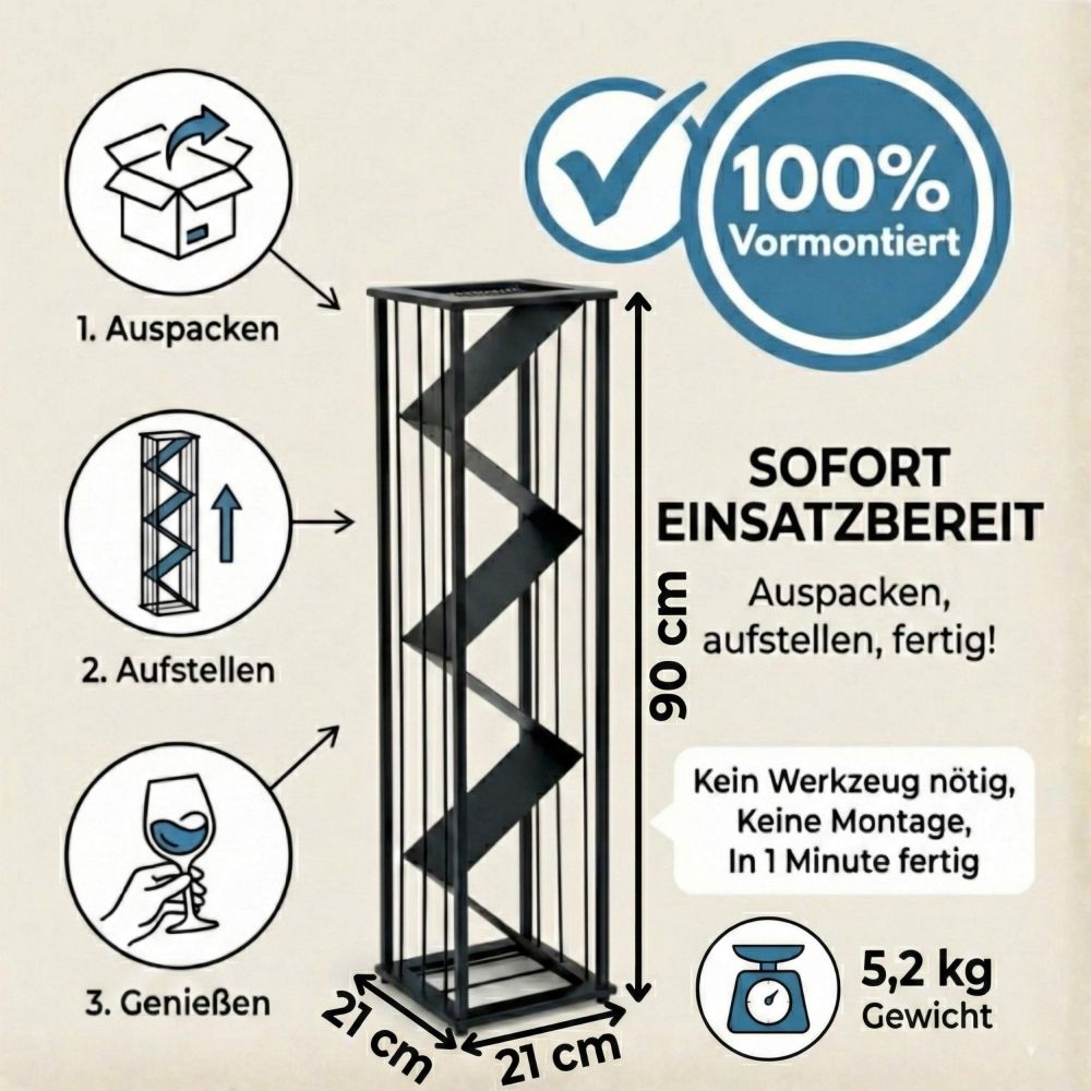 DanDiBo Weinregal Metall Schwarz Stehend 96693 Flaschenregal Weinständer Flaschenhalter Schmal Modern