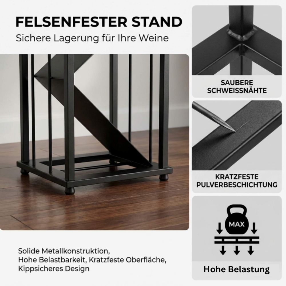 DanDiBo Weinregal Metall Schwarz Stehend 96693 Flaschenregal Weinständer Flaschenhalter Schmal Modern
