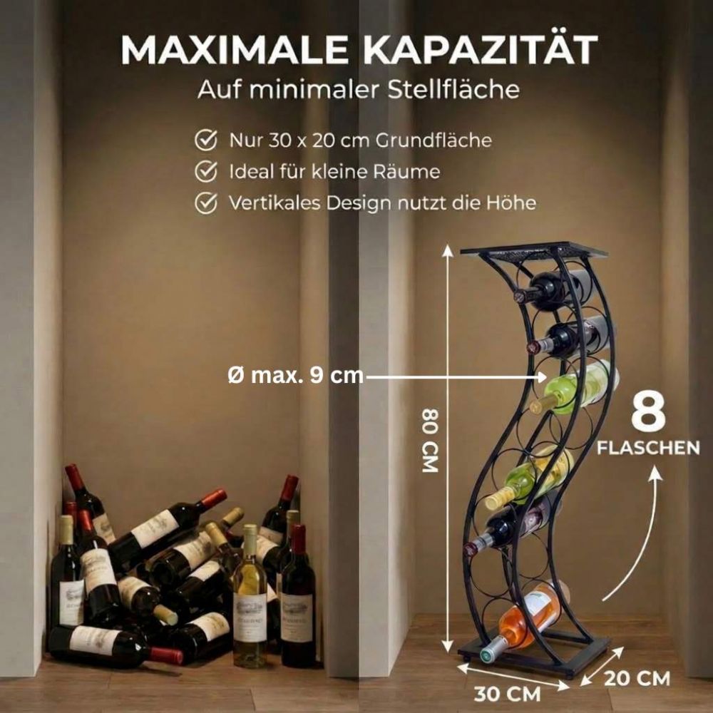 DanDiBo Wine Rack Metal Black Standing Bottle Rack Slim 80 cm Elegance Wine Stand Bottle Holder Modern Wine Rack
