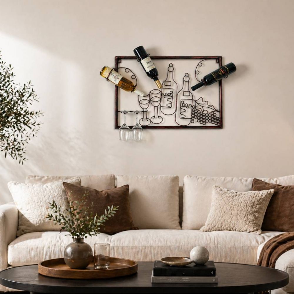 DanDiBo Weinregal Wand Bar Regal Metall Weinglashalter 91975 Wandbild 65 cm Flaschenregal Hängend Weinhalter Weinflaschenhalter Wandregal