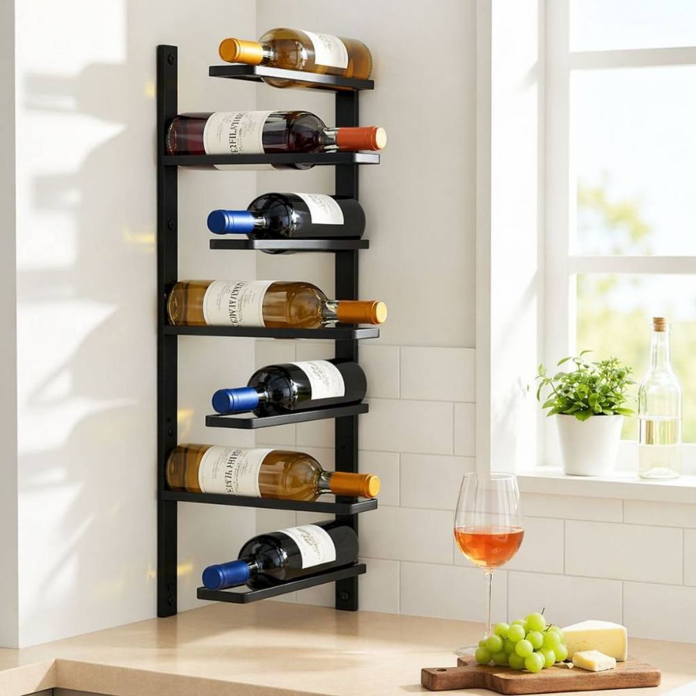 DanDiBo Wall Wine Rack Hanging Metal Bottle Rack 2-Piece Corner Shelf 96326 Black Wine Bottle Holder Bar Shelf Wall Rack Wine Rack