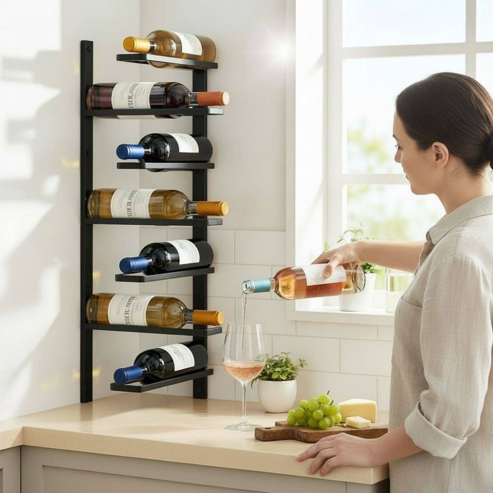 DanDiBo Wall Wine Rack Hanging Metal Bottle Rack 2-Piece Corner Shelf 96326 Black Wine Bottle Holder Bar Shelf Wall Rack Wine Rack