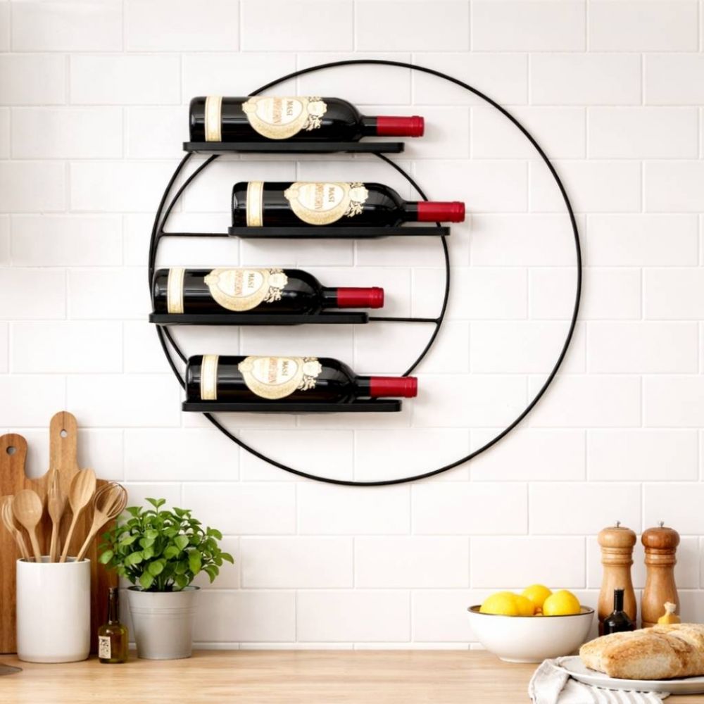 DanDiBo Weinregal Wand Metall 55 cm Schwarz Largo Rund Hängend Flaschenregal 96213 Flaschenhalter Wandmontage Wine Rack Weinständer