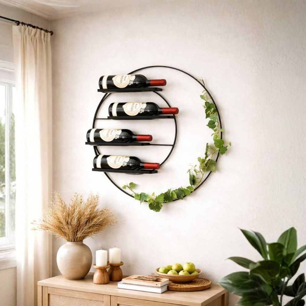 DanDiBo Weinregal Wand Metall 55 cm Schwarz Largo Rund Hängend Flaschenregal 96213 Flaschenhalter Wandmontage Wine Rack Weinständer