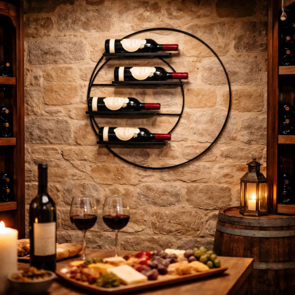 DanDiBo Weinregal Wand Metall 55 cm Schwarz Largo Rund Hängend Flaschenregal 96213 Flaschenhalter Wandmontage Wine Rack Weinständer