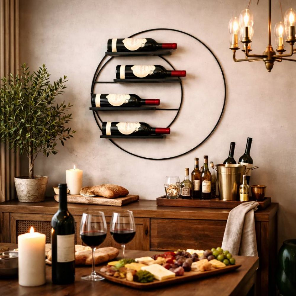 DanDiBo Weinregal Wand Metall 55 cm Schwarz Largo Rund Hängend Flaschenregal 96213 Flaschenhalter Wandmontage Wine Rack Weinständer