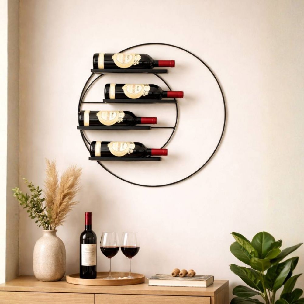 DanDiBo Weinregal Wand Metall 55 cm Schwarz Largo Rund Hängend Flaschenregal 96213 Flaschenhalter Wandmontage Wine Rack Weinständer