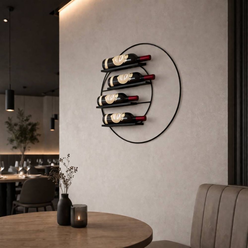 DanDiBo Weinregal Wand Metall 55 cm Schwarz Largo Rund Hängend Flaschenregal 96213 Flaschenhalter Wandmontage Wine Rack Weinständer