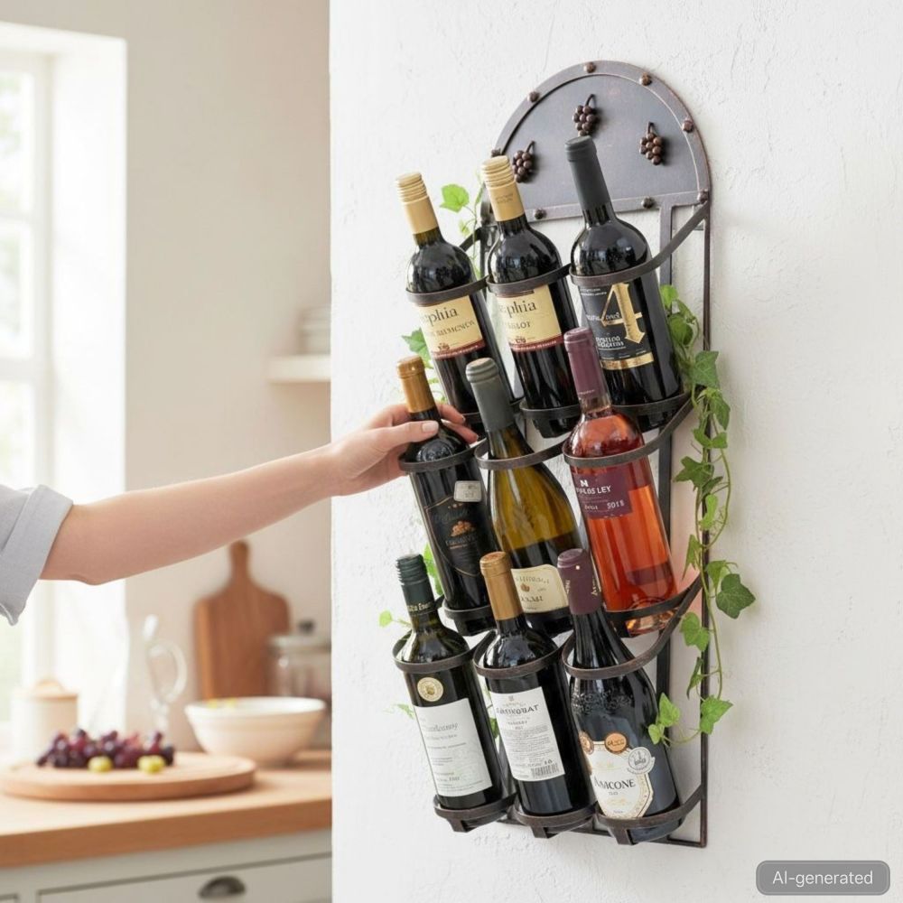 DanDiBo Wall Mounted Metal Wine Rack Bronze 96192 Hanging Bottle Rack Wine Holder Wine Bottle Storage