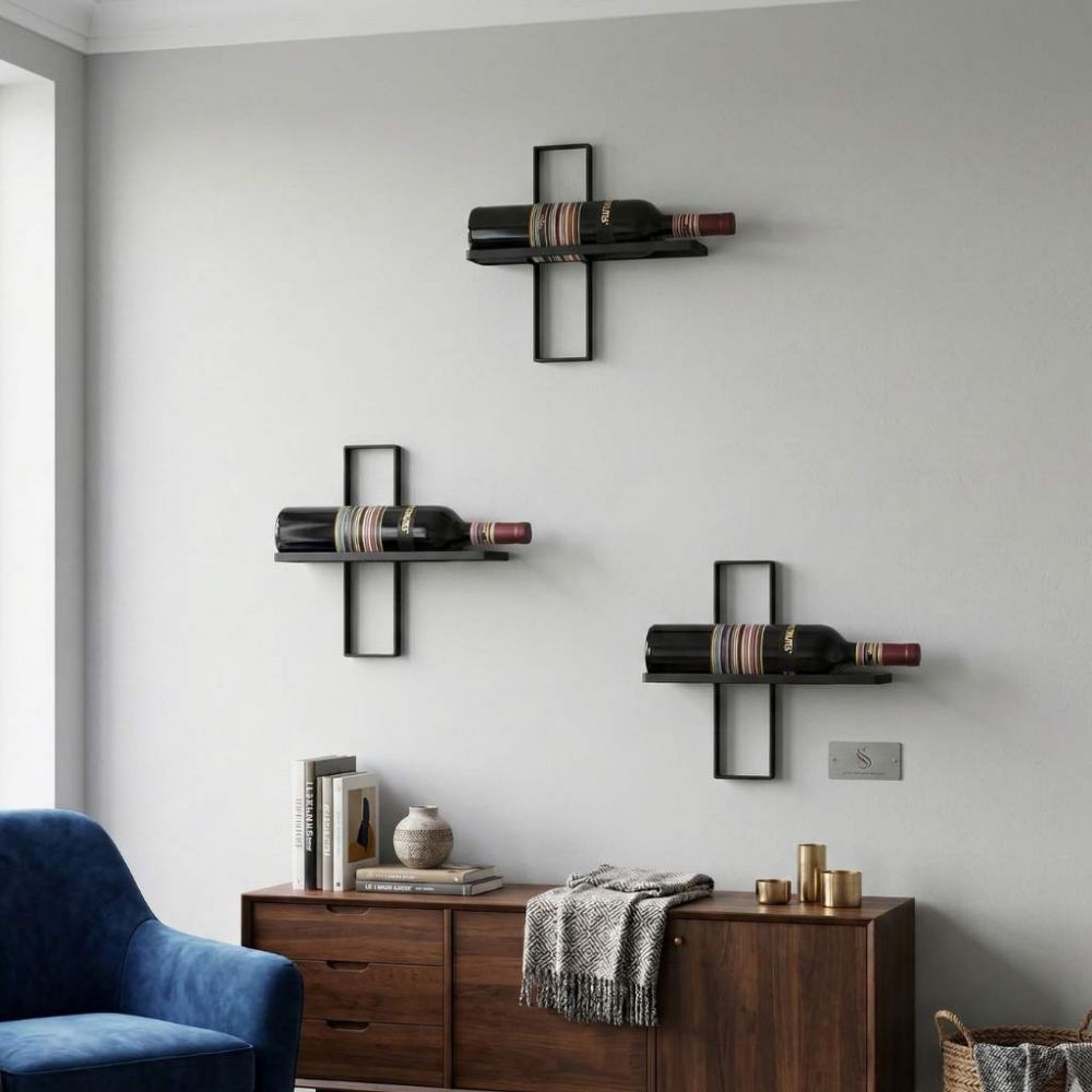 DanDiBo Weinregal Wand Metall Schwarz 3er Set D3 Flaschenregal Schmal Hängend Wine Rack Weinhalter Weinregale Klein Weinflaschenregal Weinflaschenhalter