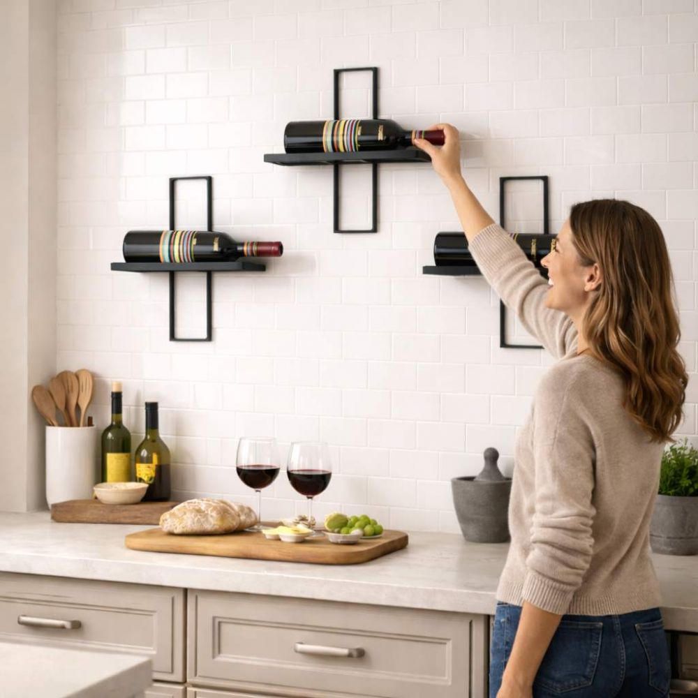 DanDiBo Weinregal Wand Metall Schwarz 3er Set D3 Flaschenregal Schmal Hängend Wine Rack Weinhalter Weinregale Klein Weinflaschenregal Weinflaschenhalter