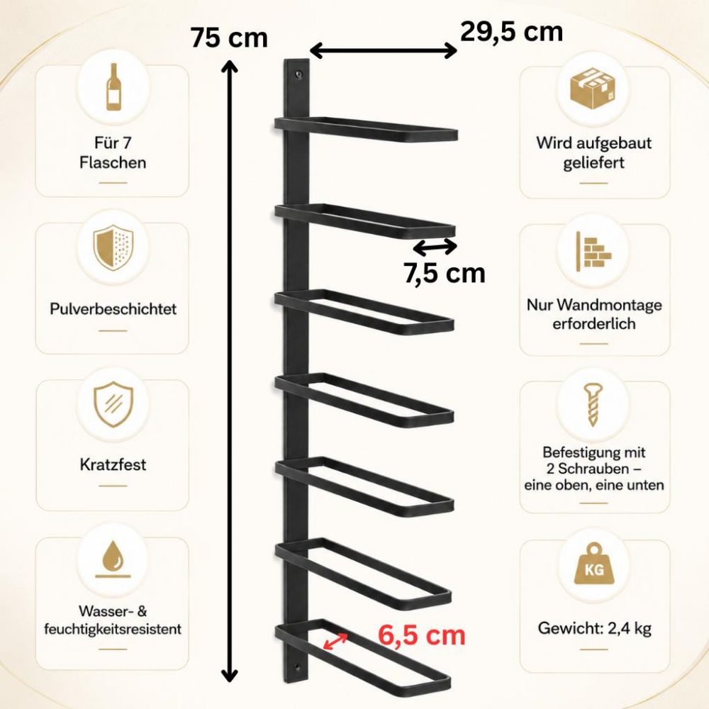 DanDiBo Weinregal Wand Metall Schwarz 93885  Flaschenregal Weinflaschenhalter Weinhalter Wine Rack
