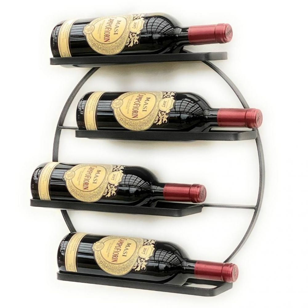 DanDiBo Weinregal Wand Metall Schwarz Andante Rund Flaschenregal Flaschenhalter Weinflaschenhalter Hängend Weinständer Wandregal für 4 Flaschen Wine Rack