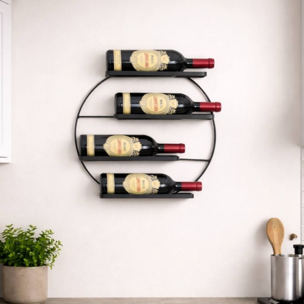 DanDiBo Weinregal Wand Metall Schwarz Andante Rund Flaschenregal Flaschenhalter Weinflaschenhalter Hängend Weinständer Wandregal für 4 Flaschen Wine Rack