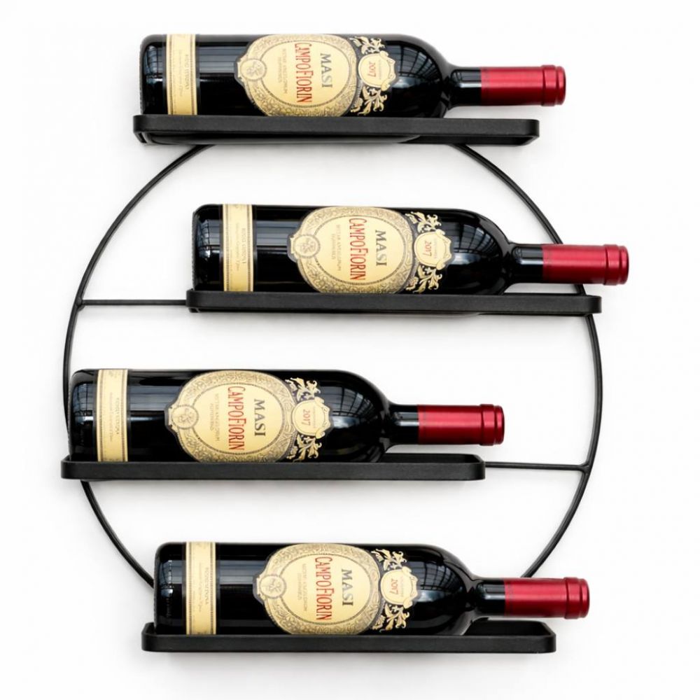 DanDiBo Weinregal Wand Metall Schwarz Andante Rund Flaschenregal Flaschenhalter Weinflaschenhalter Hängend Weinständer Wandregal für 4 Flaschen Wine Rack