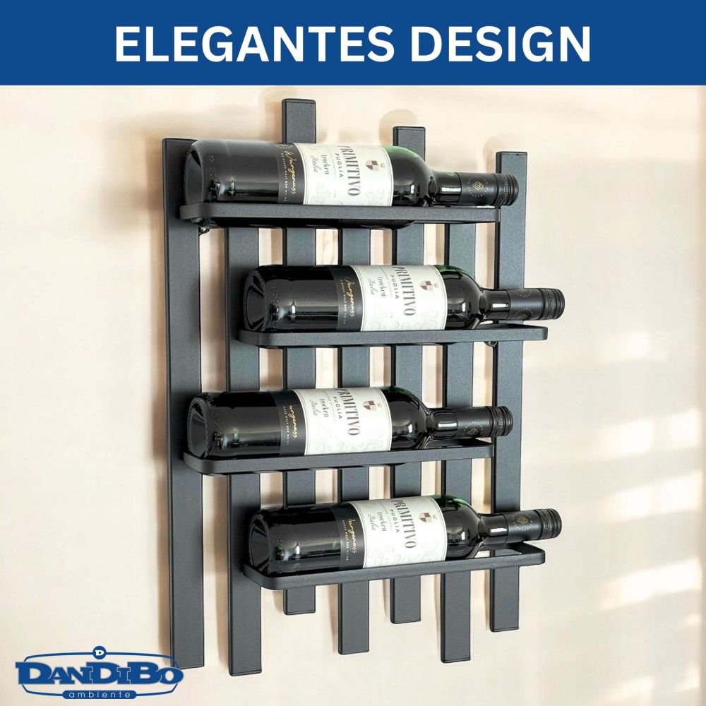 DanDiBo Weinregal Wand Metall Schwarz Modern 96691 Flaschenregal Schmal Wandmontage Wine Rack Weinflaschenhalter Weinhalter Flaschenhalter