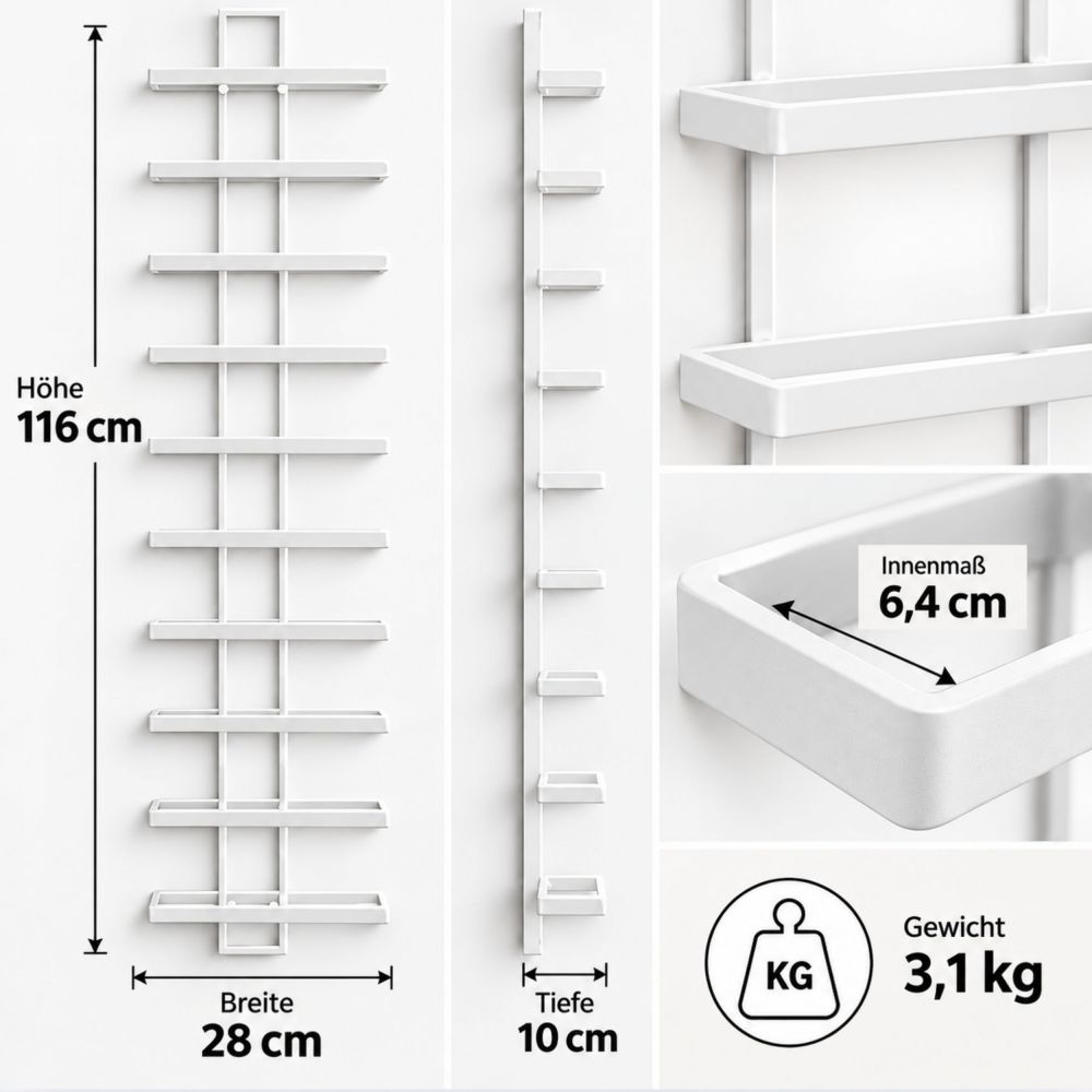 DanDiBo Weinregal Wand Metall Weiß Flaschenregal Schmal Hängend Regal 10 Flaschen Dies Wine Rack Weinflaschenregal Bar Wein Regal Getränkeregal Flaschen