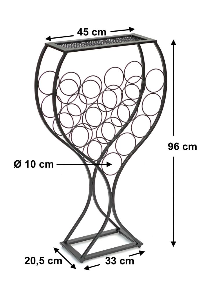 DanDiBo wine rack wine glass design metal black bottle rack standing 100 cm 96211 for 15 bottles wrought iron