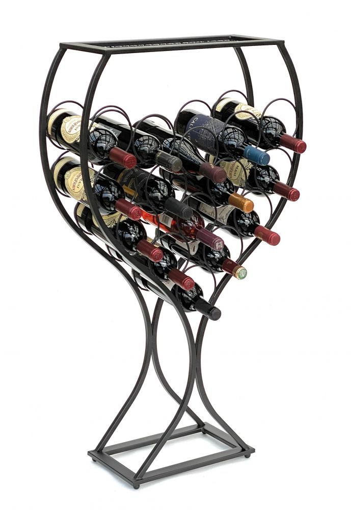 DanDiBo wine rack wine glass design metal black bottle rack standing 100 cm 96211 for 15 bottles wrought iron