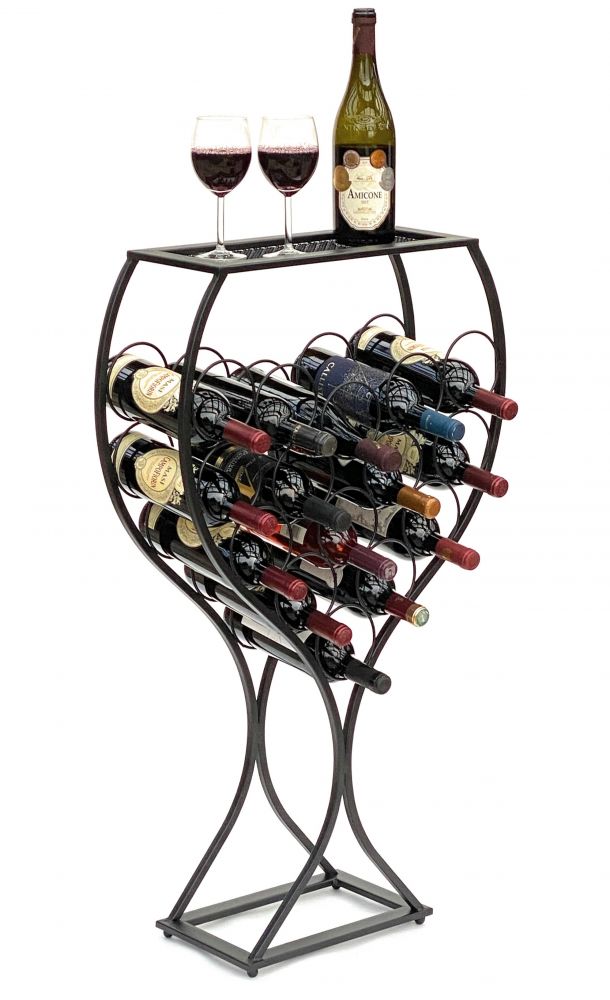 DanDiBo wine rack wine glass design metal black bottle rack standing 100 cm 96211 for 15 bottles wrought iron