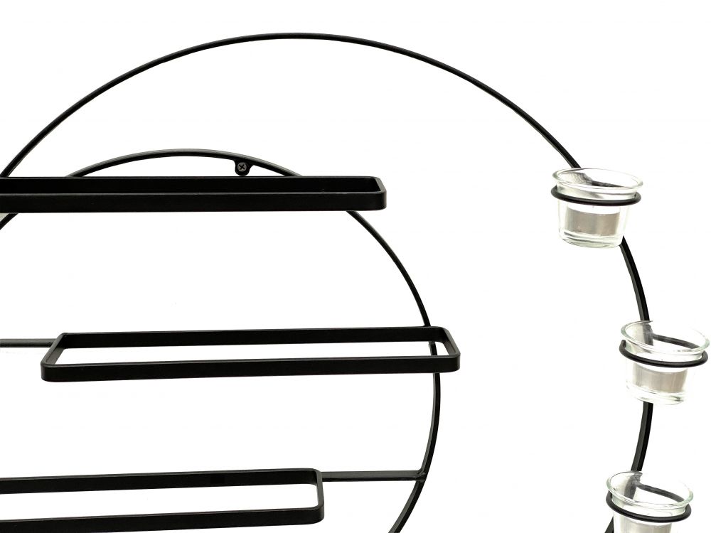 DanDiBo Weinregal für 4 Flaschen und Teelichter Metall 55 cm Wand Schwarz Vivace 96214 Rund Flaschenregal Flaschenhalter Wandmontage Modern Wandhalter Wandregal